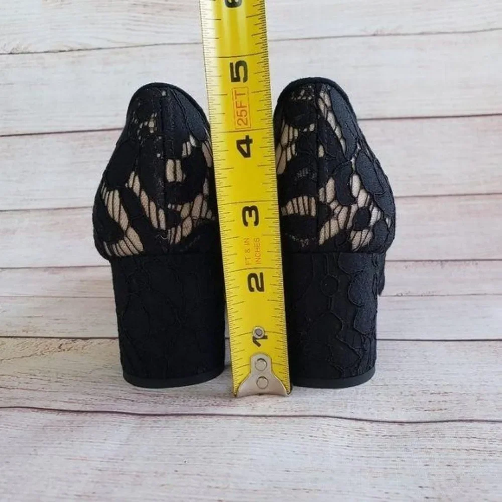 Kate Spade Lace Leather & Suede Pointy Toe Block Heel Shoes Black Size 8